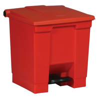 Rubbermaid Commercial Products Step-On 8 Gallon Rectangular Bathroom Trash Can with Hands-Free Pedal, Red