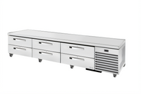 True 110-Inch Refrigerated Chef Base with 6 Locking Drawers and Stainless Steel V-Edge Top