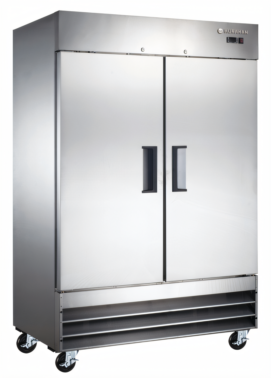 Product image #1 for Hurakan by Equip.me 54-Inch 2-Section Reach-In Freezer with 2 Solid Doors, Self-Contained, Bottom-Mounted, Stainless Steel
