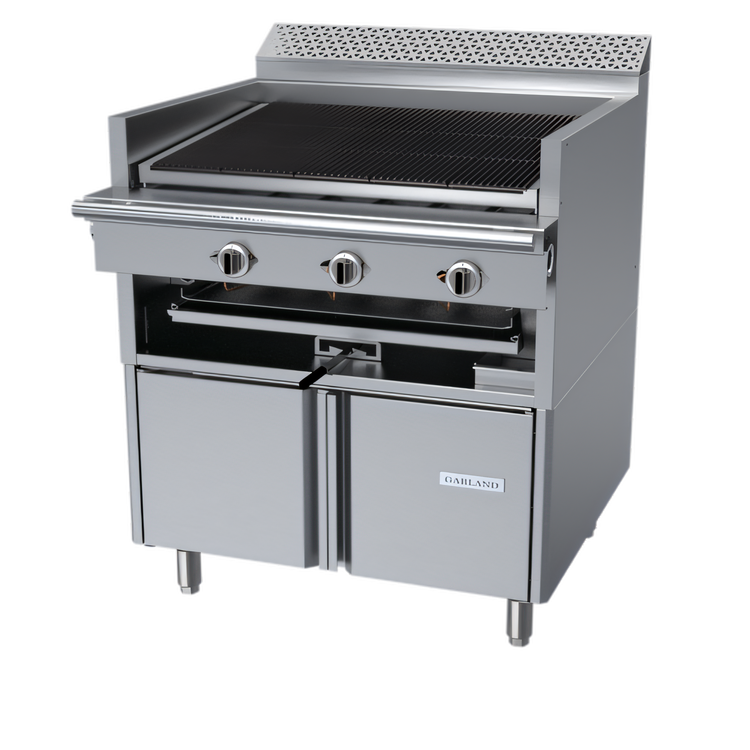 Product image #1 for Garland Cuisine Series 36-Inch Heavy-Duty Gas Briquette Char-Broiler Range with Adjustable Grates and Open Cabinet Base