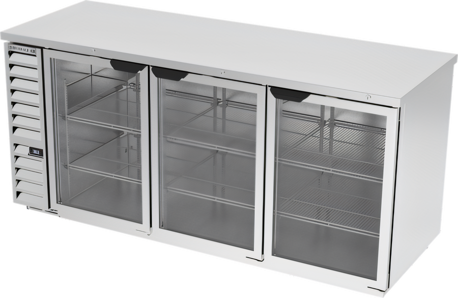 Product image #1 for Beverage-Air BB78HC-G-S 78-Inch Three-Section Glass Door Self-Contained Back Bar Refrigerator