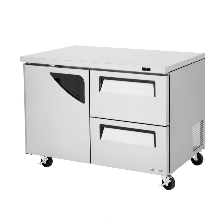 Product image #1 for Turbo Air Super Deluxe Two-Section Undercounter Freezer with Door and Drawers, 48-1/2 Inch, Stainless Steel
