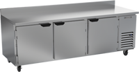 Beverage-Air Three-Section Worktop Refrigerator with 3 Solid Doors, 93-Inch Stainless Steel Top, and 4-Inch Backsplash