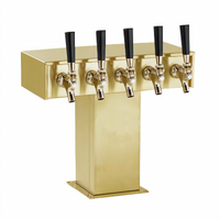 Perlick Countertop Extra High 5-Faucet Glycol-Cooled Tee Draft Beer Tower, Tarnish-Free Brass