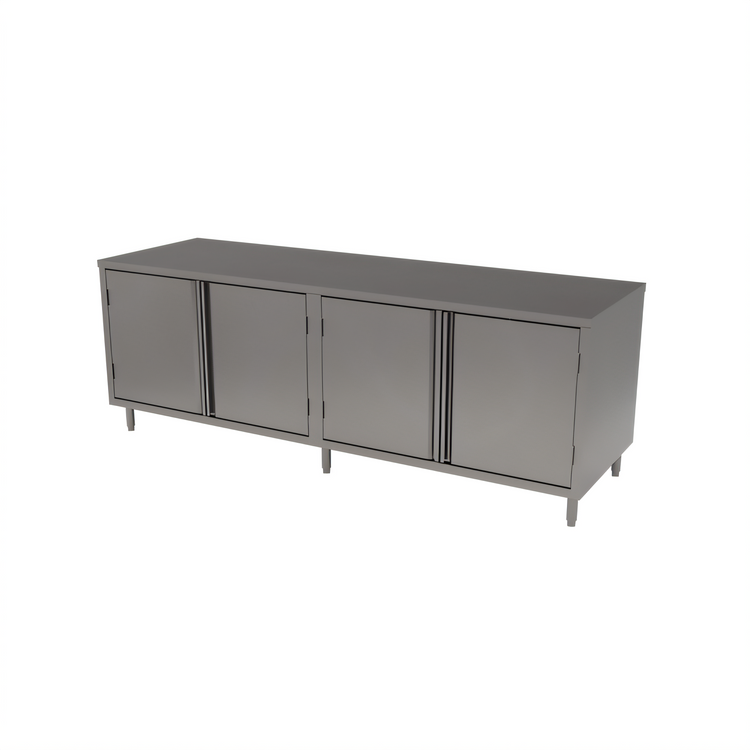 Product image #1 for BK Resources 84-Inch x 30-Inch Dual-Access Stainless Steel Chef Table with Hinged Doors