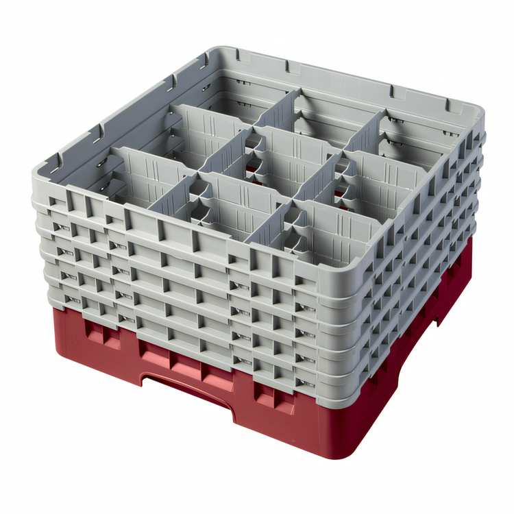 Product image #2 for Cambro Camrack Full-Size 9-Compartment Glass Rack with 5 Extenders, Cranberry