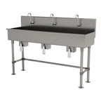 Thumbnail image #1 for Advance Tabco 19-FM-72KV 72-Inch 3-Station Knee-Operated Freestanding Hand Wash Sink, 8-Inch Deep Bowls, 304 Stainless Steel