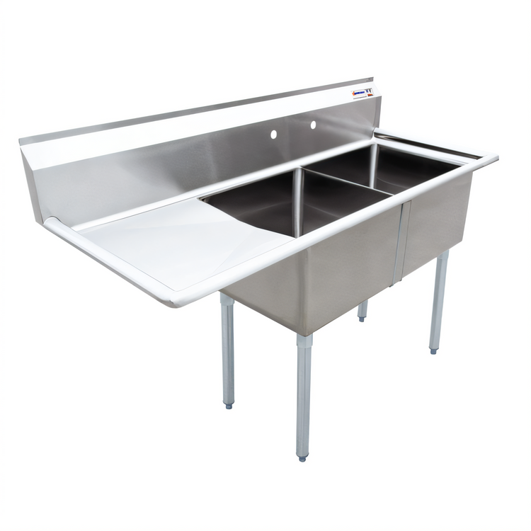 Product image #1 for 2-Compartment Stainless Steel Pot Sink with Left Drainboard and Galvanized Legs