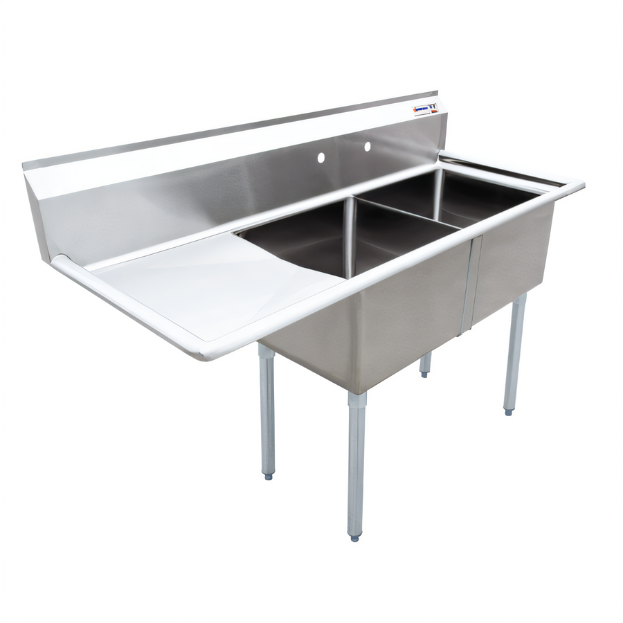 Product image #1 for 2-Compartment Stainless Steel Pot Sink with Left Drainboard and Galvanized Legs