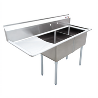 2-Compartment Stainless Steel Pot Sink with Left Drainboard and Galvanized Legs