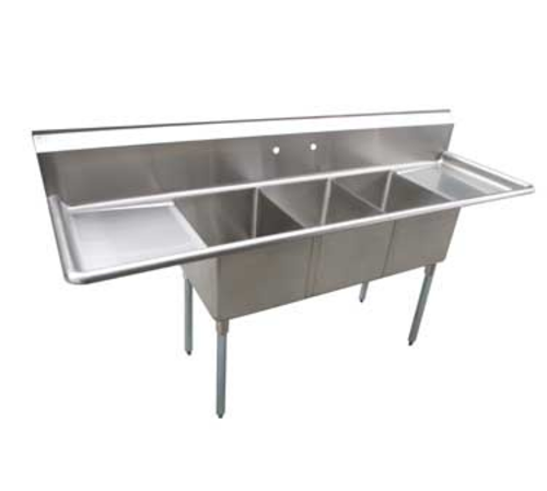 Product image #1 for Serv-Ware 90-Inch 3-Compartment Economy Sink with Dual Drainboards, 14-Inch Deep Bowls