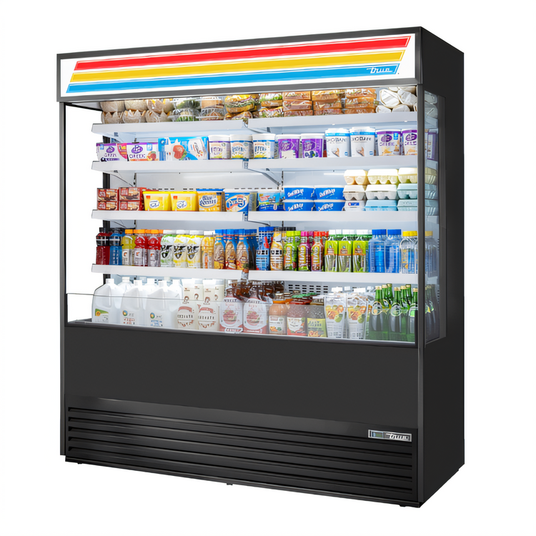 Product image #1 for True 72-Inch Glass-Sided Vertical Open-Air Refrigerated Merchandiser with 8 Adjustable Shelves