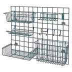 Thumbnail image #1 for Quantum Store Grid SGK-3036-1P Light-Duty Wall-Mounted Grid Storage Starter Kit with Baskets, Shelf and Hooks, 36 x 30 in, Green Epoxy Finish