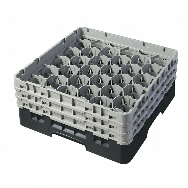 Product image #2 for Cambro Camrack Full Size 30-Compartment Glass Rack with 3 Soft Gray Extenders, Black