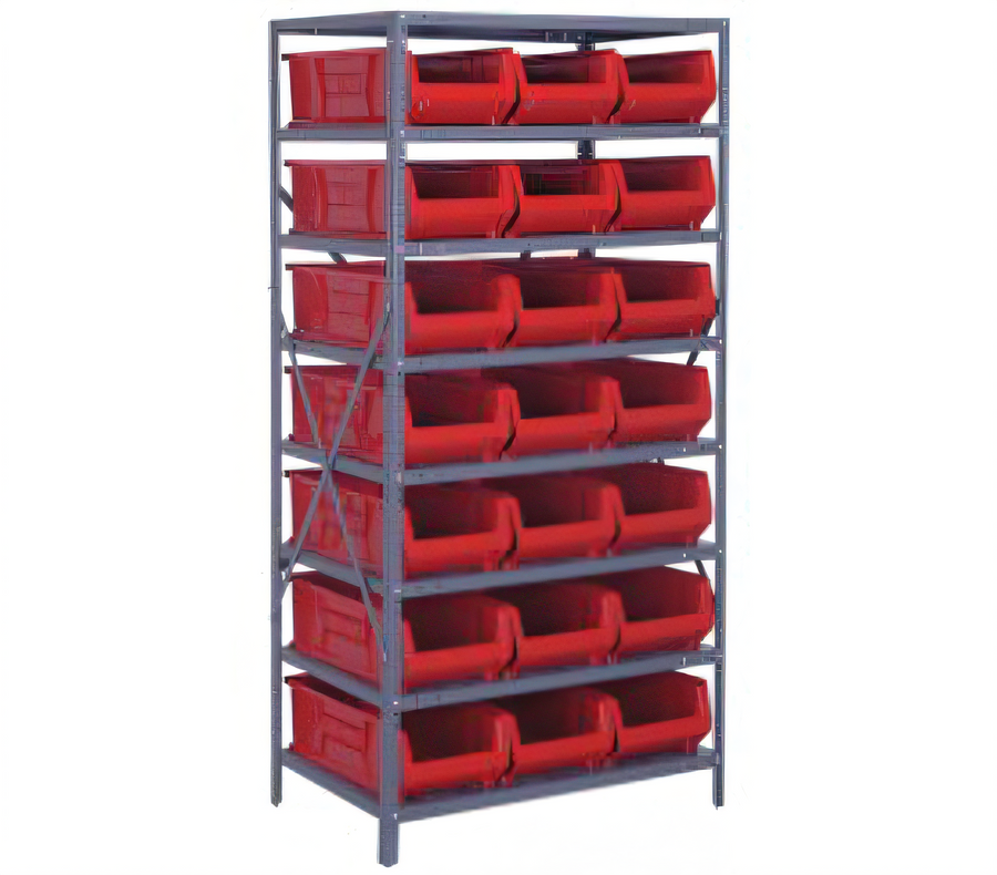 Product image #1 for Quantum Heavy-Duty Stationary Wire Shelving Unit with 8 Shelves and 21 Storage Bins, 36 x 24 x 75 Inches