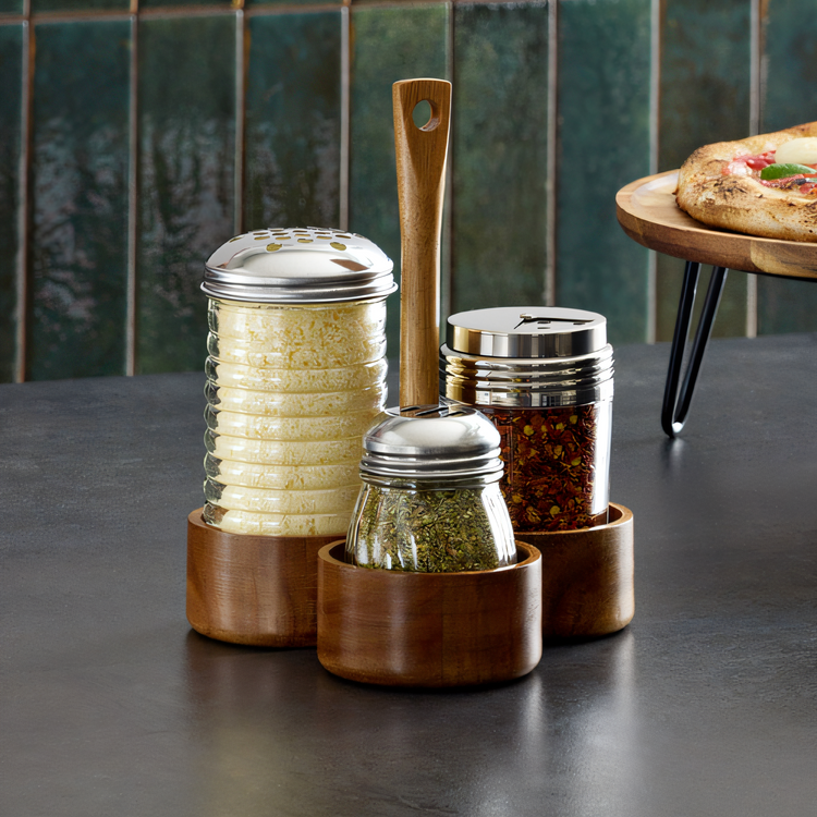 Product image #1 for American Metalcraft Loft Collection Acacia Wood Shaker Caddy with 3 Holders