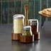 Thumbnail image #1 for American Metalcraft Loft Collection Acacia Wood Shaker Caddy with 3 Holders