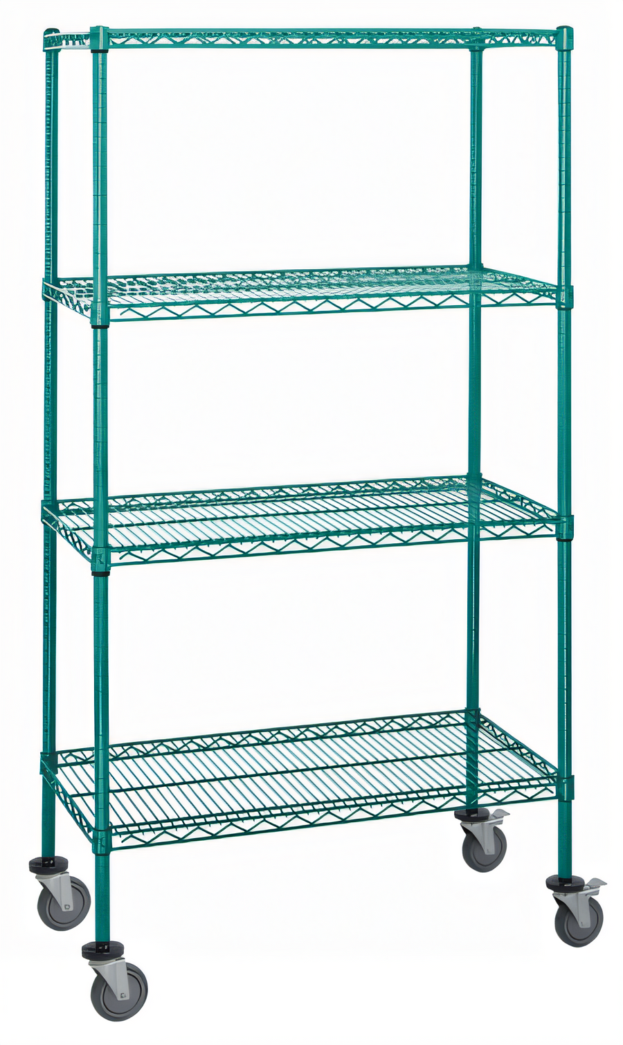 Product image #1 for Quantum Mobile Wire Shelving Cart, 60"W x 24"D x 80"H, 4-Shelf, Green Epoxy Antimicrobial Coating