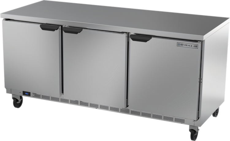 Product image #1 for Beverage-Air 72-Inch Three-Section Worktop Refrigerator with Flat Top and Solid Doors