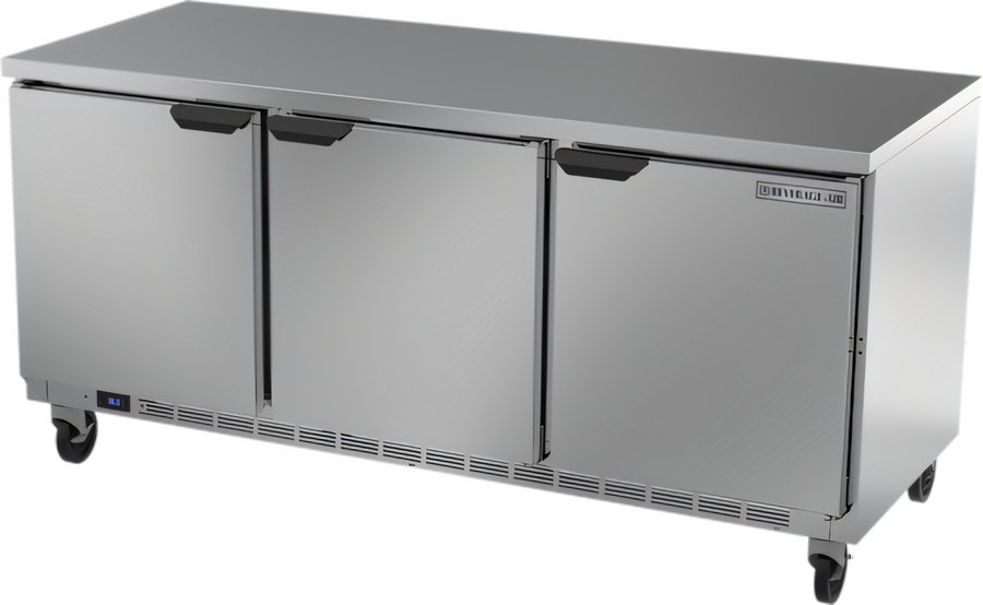 Product image #1 for Beverage-Air 72-Inch Three-Section Worktop Refrigerator with Flat Top and Solid Doors