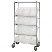Quantum Mobile Chrome-Plated Wire Shelving Bin System Unit with 12 Bins, 36W x 18D x 63H