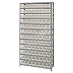 Thumbnail image #1 for Quantum 1275-101CL Heavy-Duty Stationary Wire Shelving Unit with 96 Clear Bins, 400 lb. Per Shelf, 36 x 12 x 75 Inches