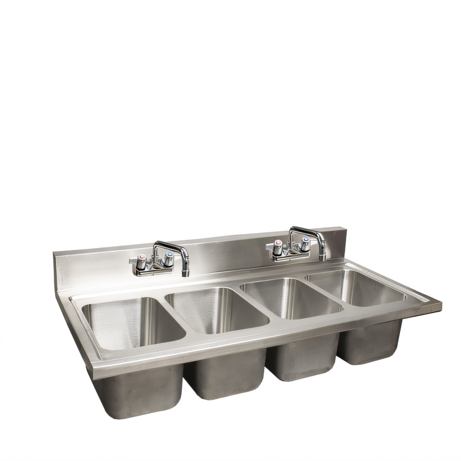 Product image #1 for BK Resources 48 x 24 Inch 4-Compartment Drop-In Sink with 5-Inch Riser and 2 Faucets