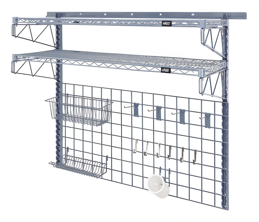 Product image #1 for Quantum Store Grid Medium-Duty Wall-Mounted Starter Shelving Kit, Gray Epoxy Antimicrobial Finish