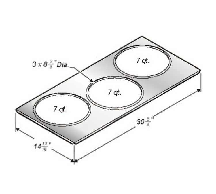 Product image #1 for Wells Adapter Top for 12" x 27" SMPT-27 Warmer, Holds 3 Round 7-Quart Insets