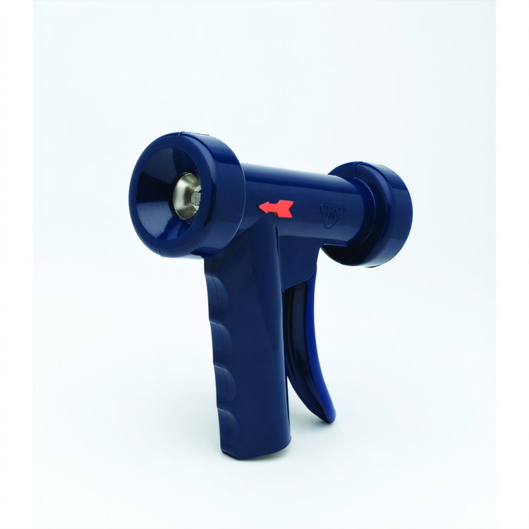 Product image #1 for T&S Brass Rear-Trigger Water Gun Nozzle with 5/16-Inch Orifice, Aluminum, Blue Rubber Cover, 1/2-Inch NPT