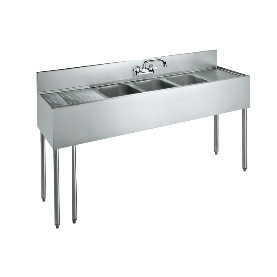 Product image #1 for Krowne 72-Inch 3-Compartment Convenience Store Sink with Dual 18-Inch Drainboards and Swing Spout Faucet