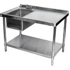 Thumbnail image #1 for Klinger's Trading STB3072BL 72 x 30-Inch Stainless Steel Sink Work Table, Left Sink, 18-Gauge Top, 2-Inch Backsplash, Undershelf
