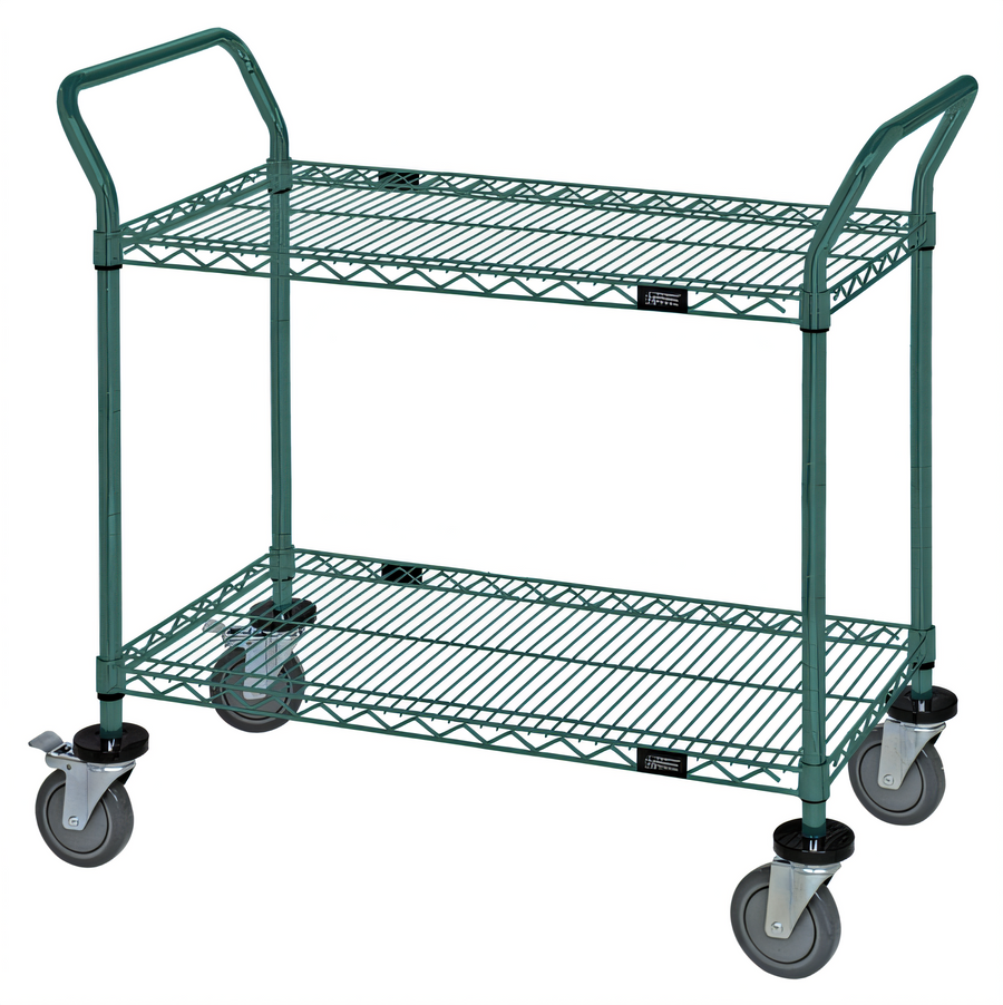 Product image #1 for Quantum 2-Shelf Wire Utility Cart with U-Handles, 60 x 24 x 37-1/2 Inches, Green Epoxy Antimicrobial Finish
