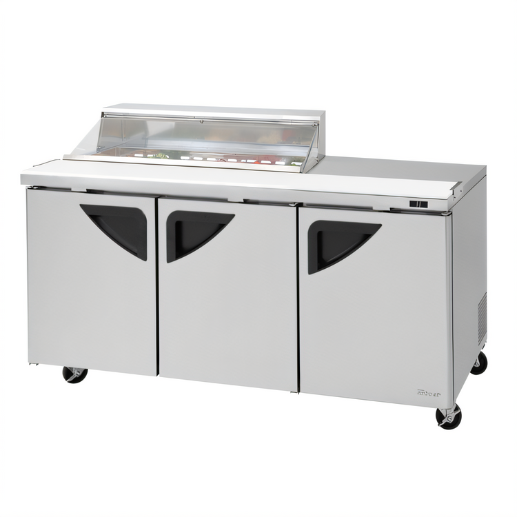 Product image #1 for Turbo Air Super Deluxe 72-5/8-Inch Three-Section Sandwich/Salad Prep Table with Clear Lid, 12-Pan Opening, Right-Side Workstation