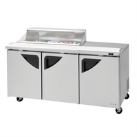 Turbo Air Super Deluxe 72-5/8-Inch Three-Section Sandwich/Salad Prep Table with Clear Lid, 12-Pan Opening, Right-Side Workstation