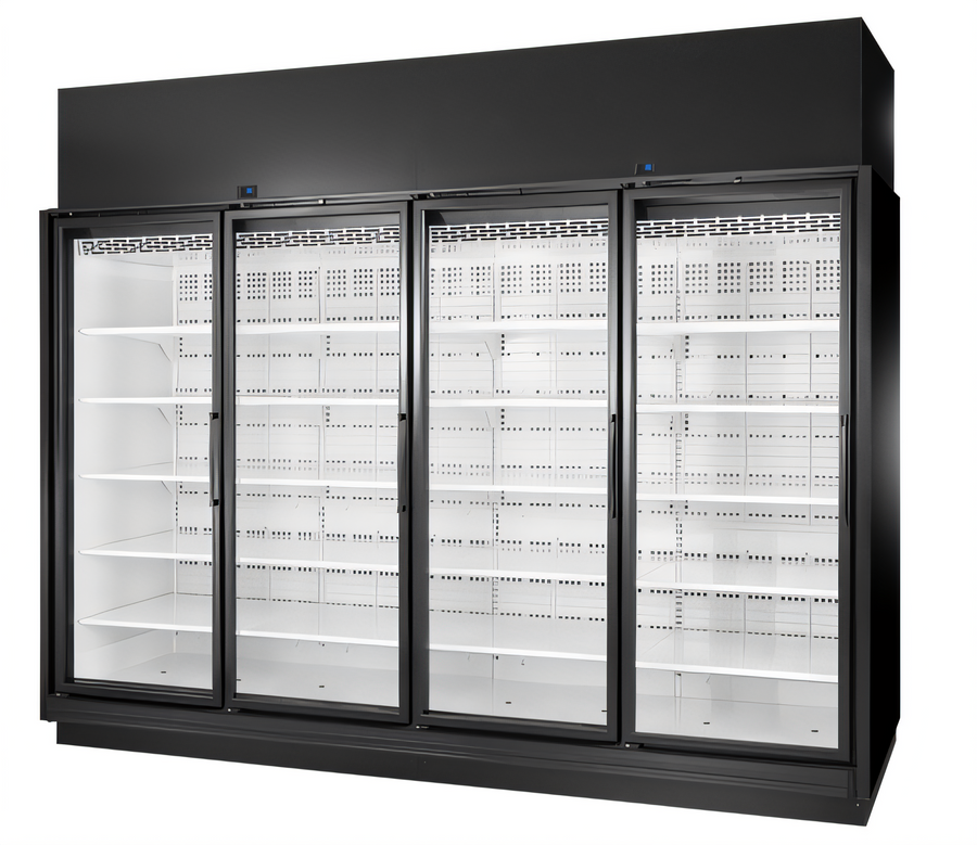 Product image #1 for True TRM4L 4-Section Low Temp Glass Door Freezer Merchandiser, Black Exterior/White Interior, YY End Panels