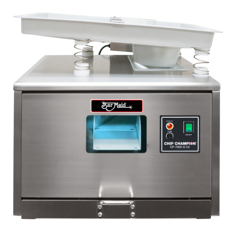 Product image #1 for Bar Maid CP-7000-S-CC High-Output Countertop Game Chip Polisher with Feeder Tray, 120V, 10,000 Pieces/Hour