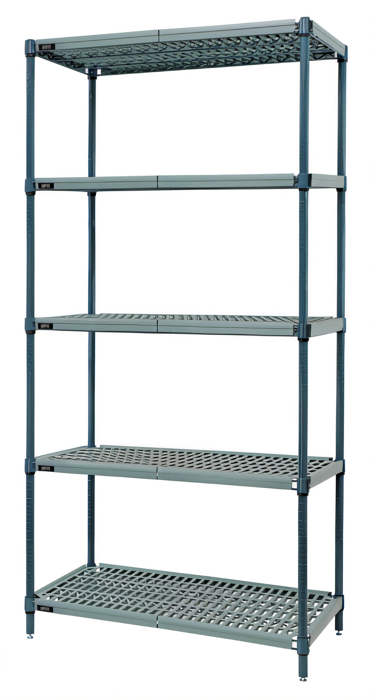 Product image #1 for Quantum Stationary Wire Plastic Mat Shelving Unit, 5-Tier, 36 x 18 x 63 Inches, Green Epoxy Coated