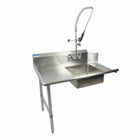 BK Resources 48-Inch Left-to-Right Straight Stainless Steel Soiled Dish Table with 20 x 20 x 8 Pre-Rinse Sink and 10-Inch Backsplash