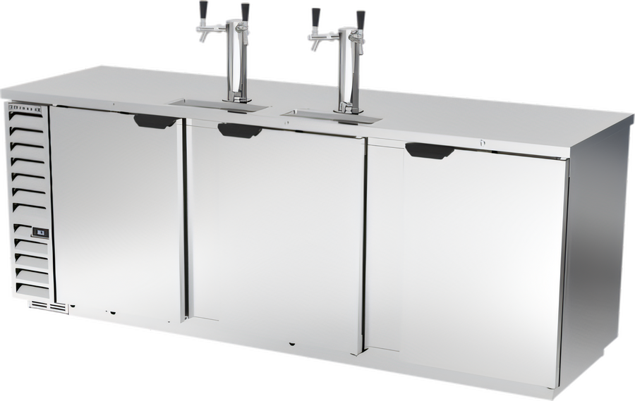 Product image #1 for Beverage-Air DD94HC-S 94-Inch Direct Draw Draft Beer Cooler with 3 Solid Doors, 2 Dual-Faucet Towers, and 5 Half-Barrel Keg Capacity