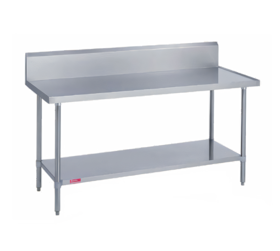 Product image #1 for Duke 144-Inch x 30-Inch Stainless Steel Work Table with 10-Inch Riser, Marine Edge, and Galvanized Undershelf