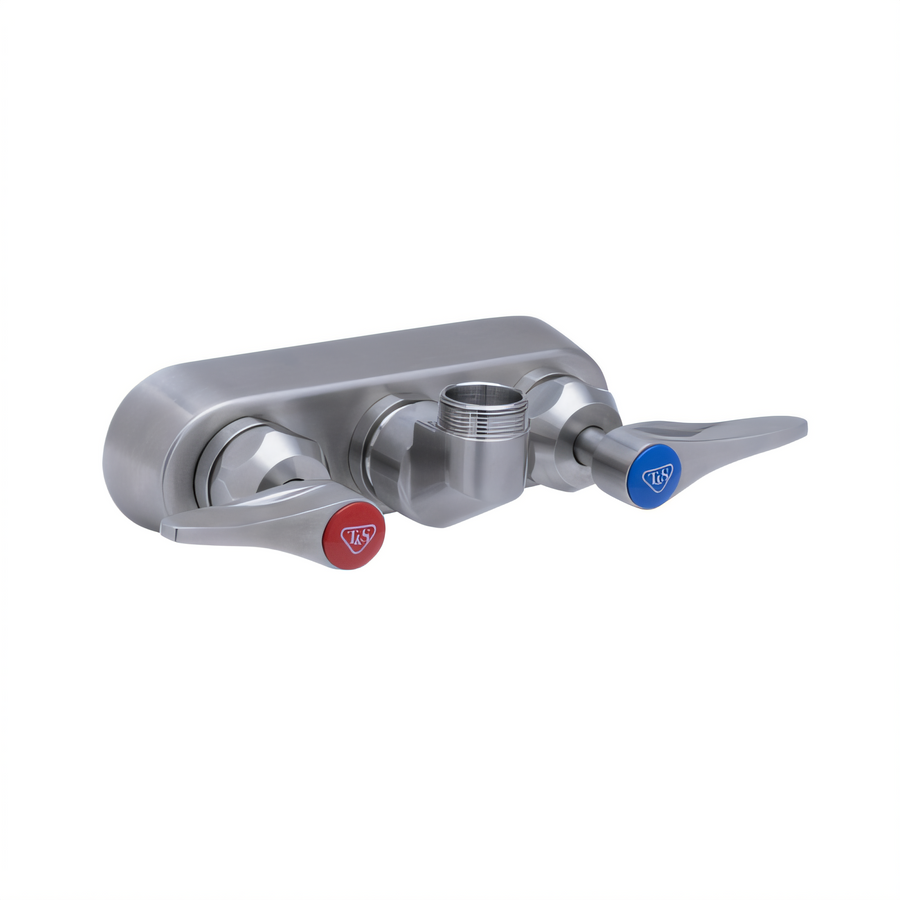 Product image #1 for T&S Brass EverSteel 4-Inch Wall Mount Stainless Steel Workboard Mixing Faucet with Swivel Outlet, Less Nozzle