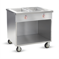 Handy Line Mobile 2-Well Wet Serving Cabinet with Open Base, 34-1/4 Inch Wide, Stainless Steel
