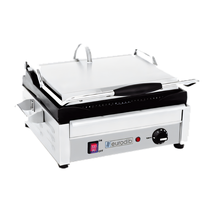 Product image #1 for Eurodib Commercial Countertop Single Panini Press with Ribbed Cast Iron Plates, 14 x 10 Inches, 120V