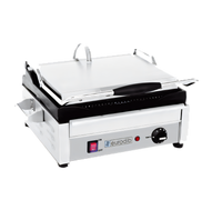 Eurodib Commercial Countertop Single Panini Press with Ribbed Cast Iron Plates, 14 x 10 Inches, 120V