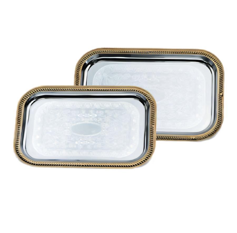 Product image #1 for Vollrath Odyssey™ Chrome-Plated Rectangular Serving Tray with Decorative Gold-Tone Rim, 19-1/2 x 14 Inch