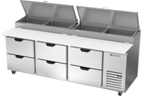Beverage-Air DPD93HC-6 Three-Section Pizza Prep Table with 6 Drawers, 93 Inch Wide, Self-Contained Side-Mounted Refrigeration
