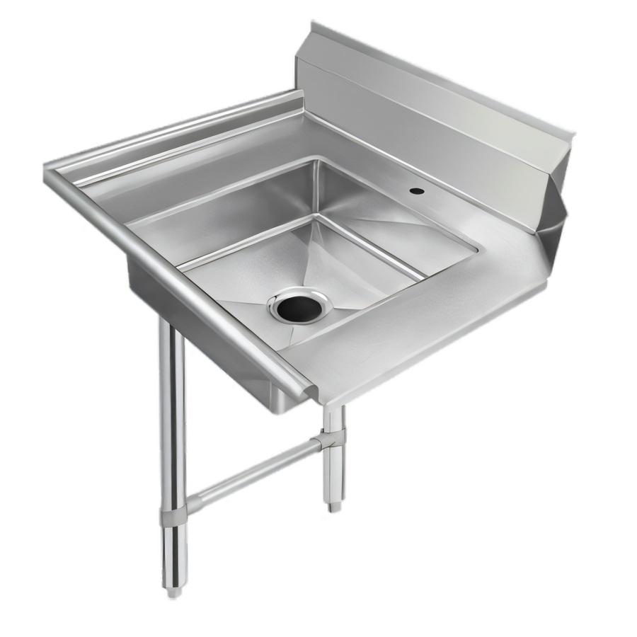 Product image #1 for Klinger's Trading 26" x 30" Left-to-Right Soiled Dishtable with 20" x 20" Pre-Rinse Sink, 9" Backsplash, Stainless Steel Top