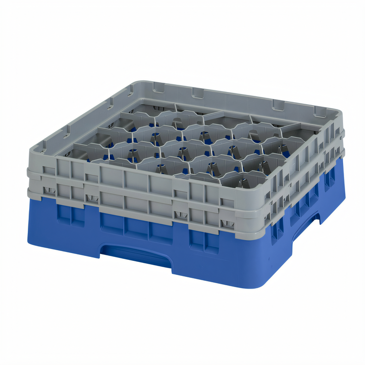 Product image #2 for Cambro Camrack Full Size 20-Compartment Glass Rack with 2 Soft Gray Extenders, Blue