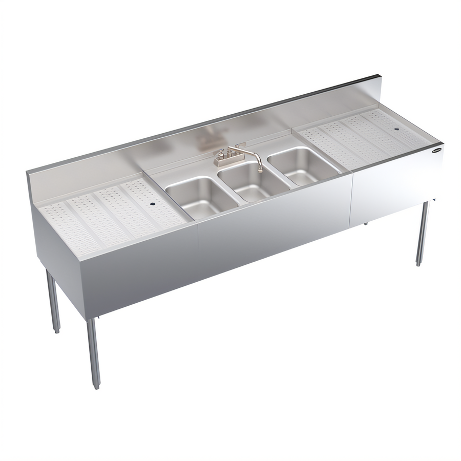 Product image #1 for Krowne Royal Series 84-Inch Three-Compartment Underbar Bar Sink with Left and Right Drainboards